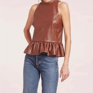 Amanda Uprichard Brown Leather Peplum Blouse